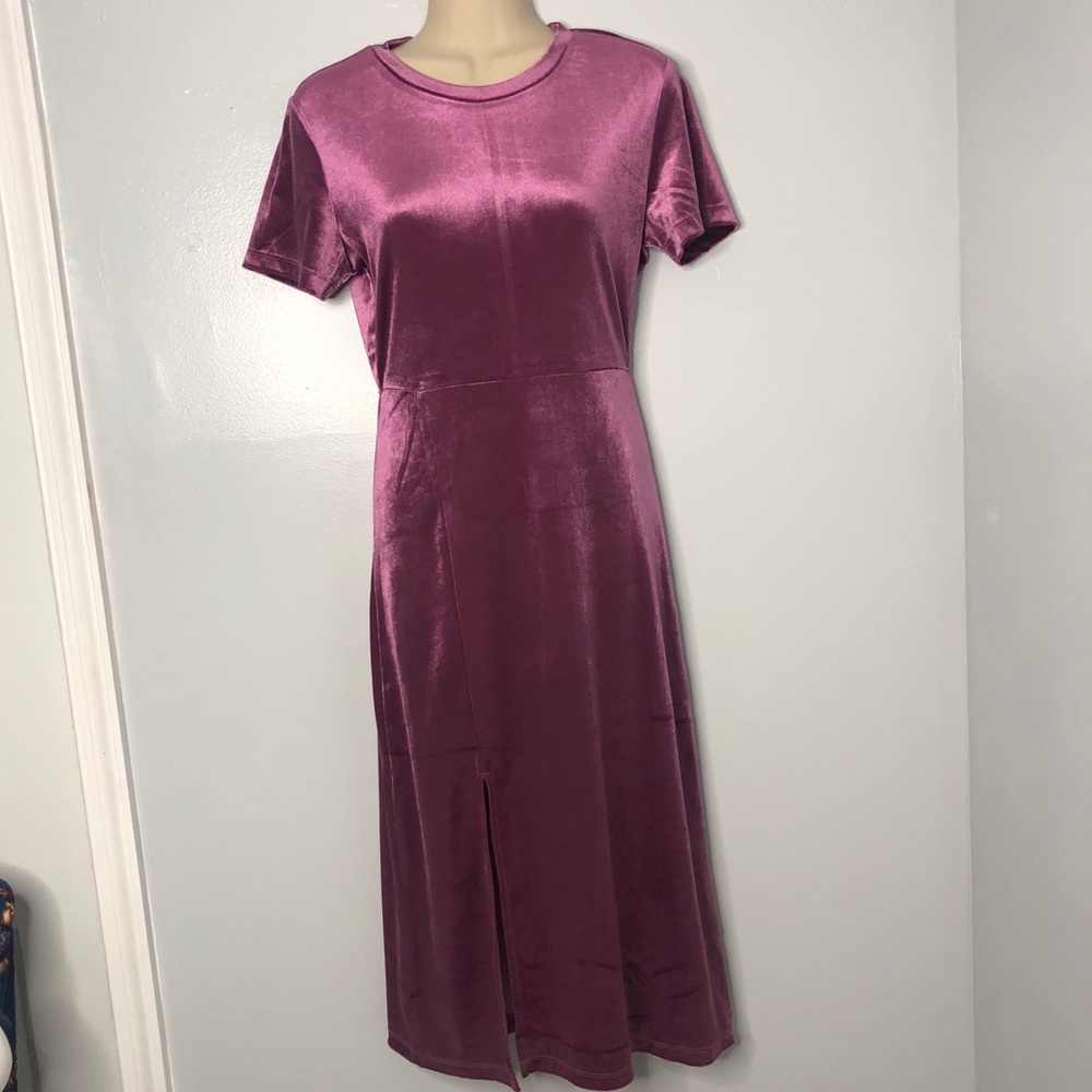 Zara pink velvet midi side slit dress M - Picture 4 of 9